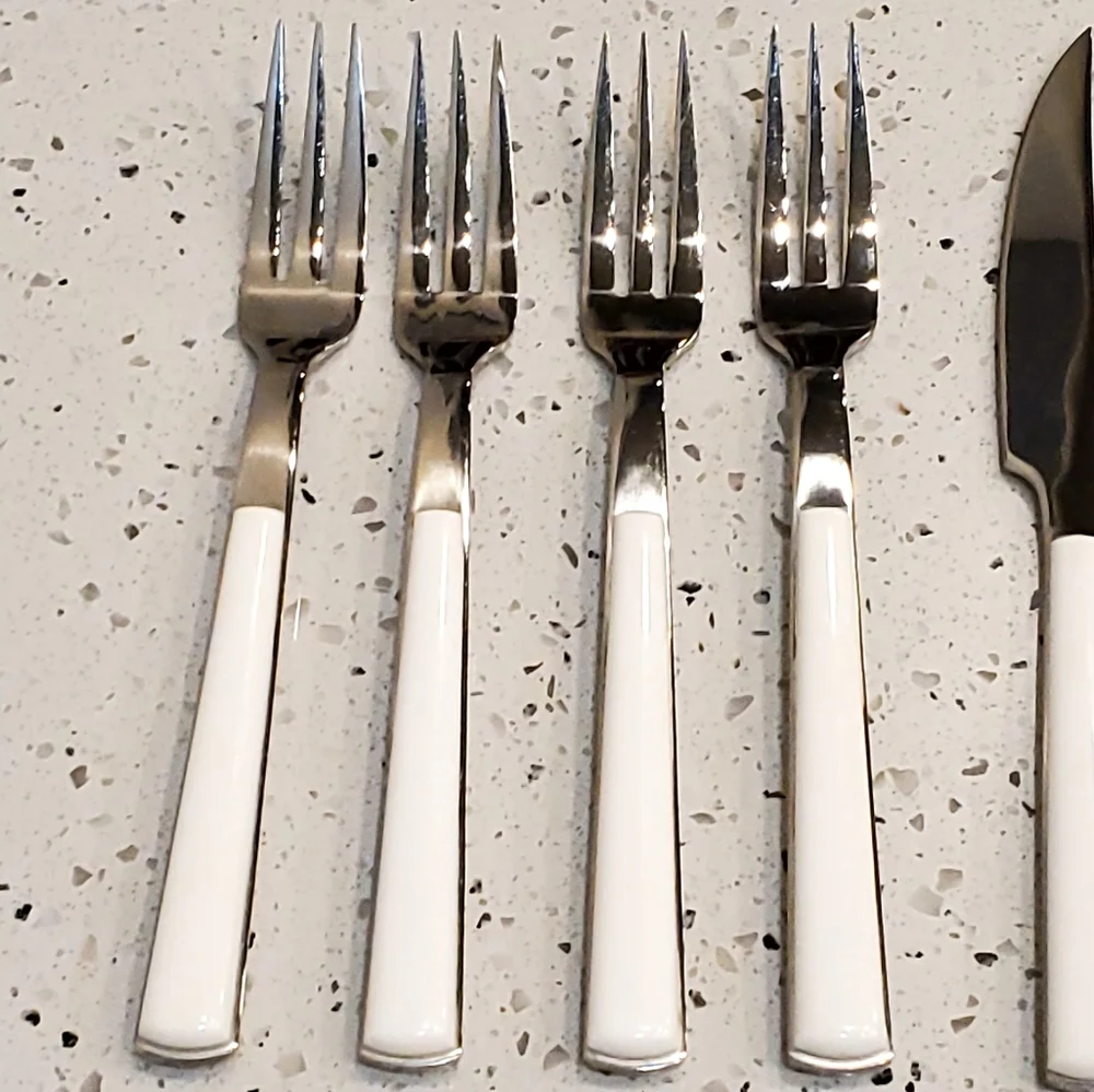 WMF Cromargan White Bakelite Stainless 6 Piece Flatware, Vtg. MCM, EUC